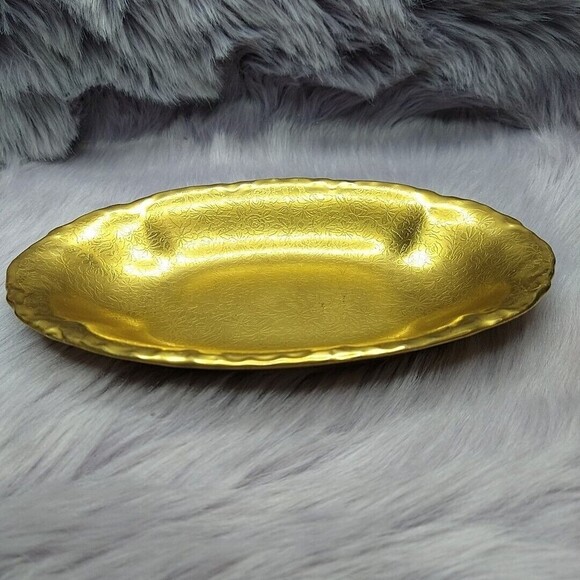 Vintage Wheeling Decorating Co Gold Etched Rose Daisy Floral Trinket Candy Dish - Picture 2 of 6